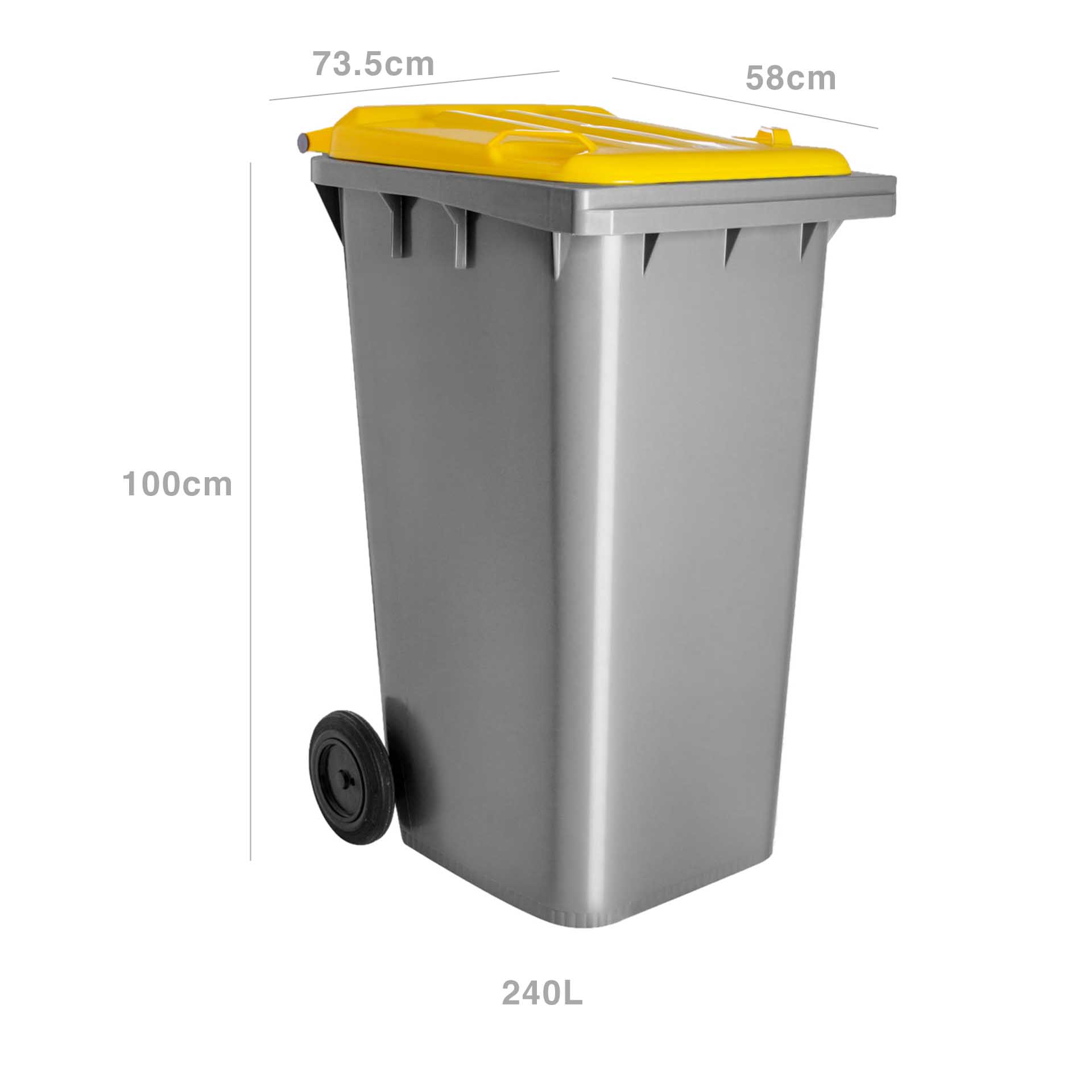 Contentor Eco Cinza com Rodas Tampa Amarela 240l 73.5X58X100cm