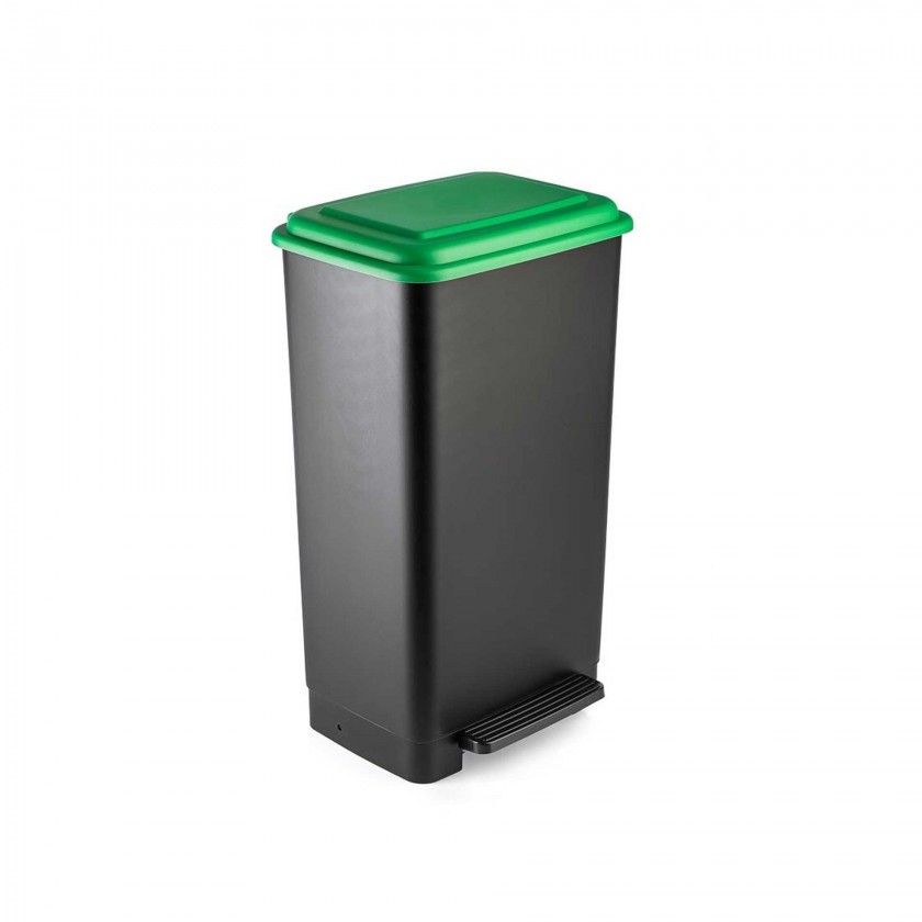 Balde com Pedal Preto Tampa Verde 42L 64X35.7X30cm