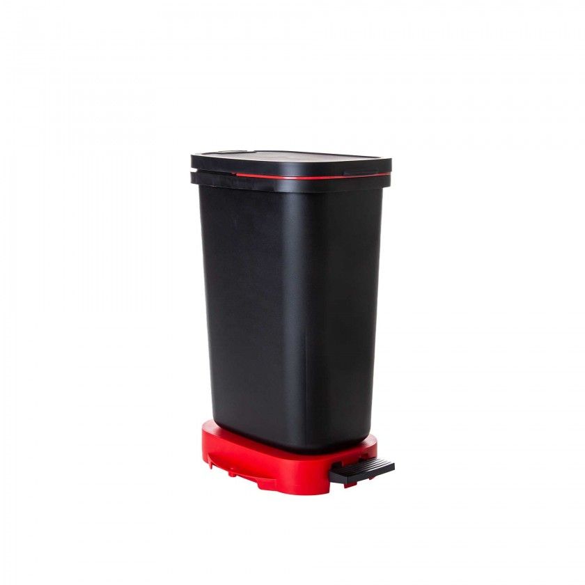 Balde Lixo Eco Preto com Base / Aro Vermelho 30l 49X24.5X34cm