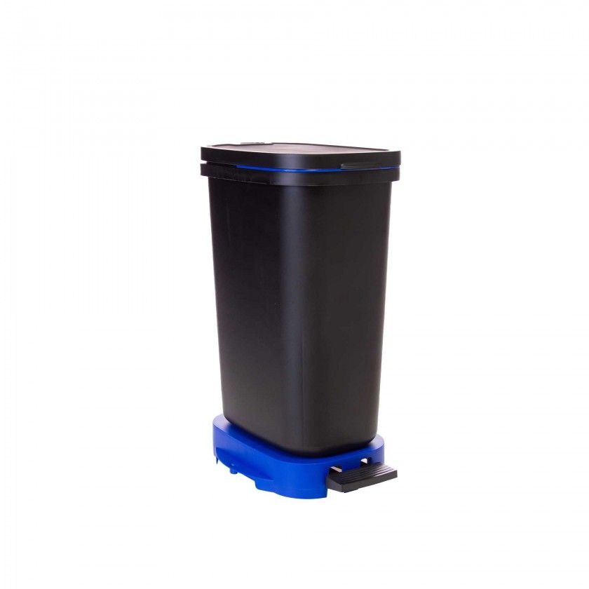 Balde Lixo Eco Preto com Base / Aro Azul 30l 49X24.5X34cm