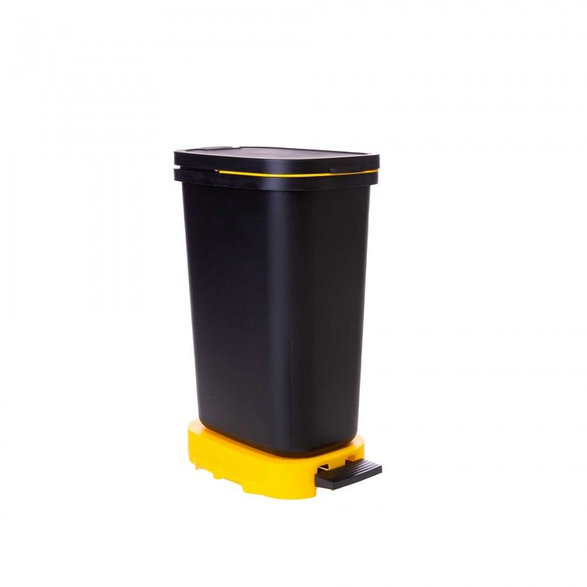 Balde Lixo Eco Preto com Base / Aro Amarelo 30l 49X24.5X34cm