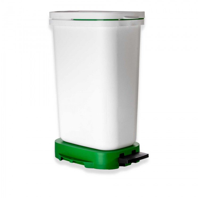 Balde Lixo Eco Branco com Base / Aro Verde 30l 36X25.5X50cm