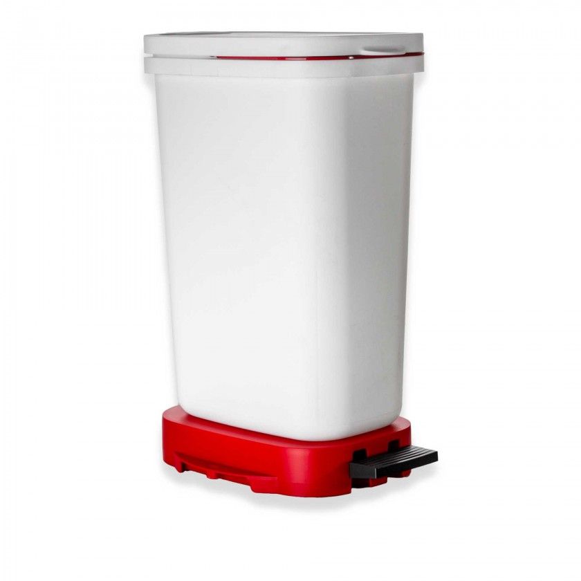 Balde Lixo Eco Branco com Base / Aro Vermelho 30l 36X25.5X50cm