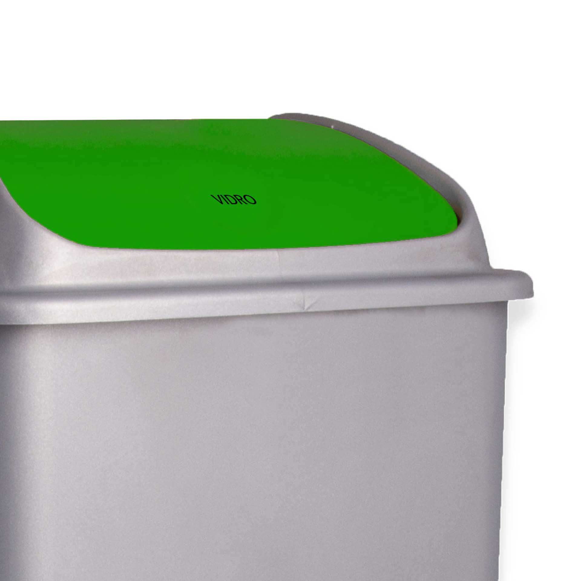 Balde Eco Cinzento com Tampa Basculante Verde 26l 30X36X51cm