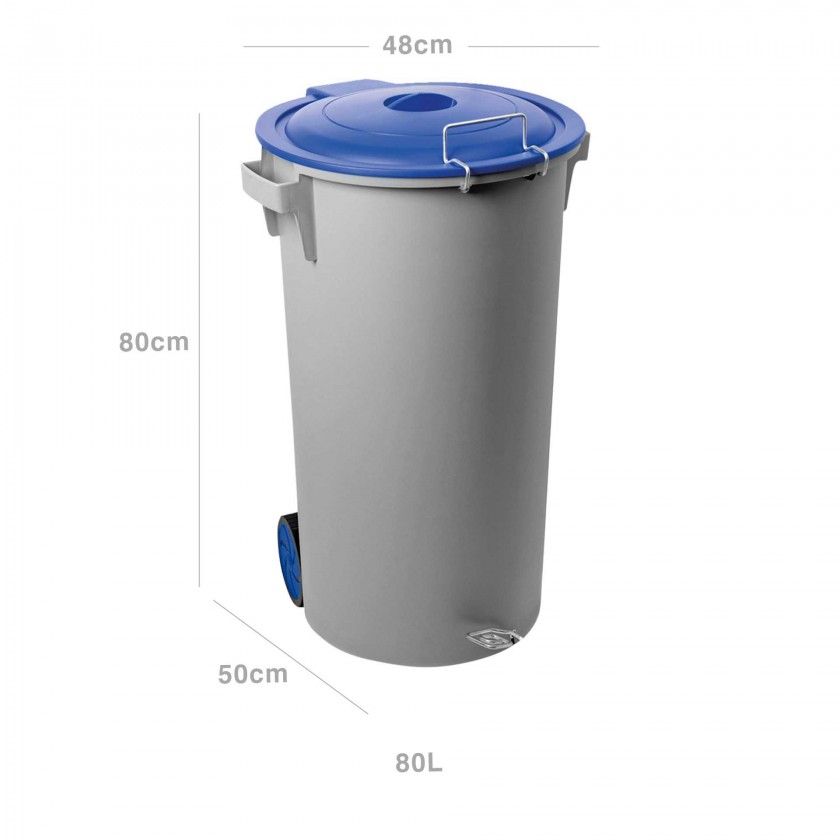 Contentor Eco com Pedal e Rodas Cinzento Tampa Azul 80l 48X50X80cm Contentor Eco com Pedal e Rodas Cinzento Tampa Azul 80l 48X50X80cm