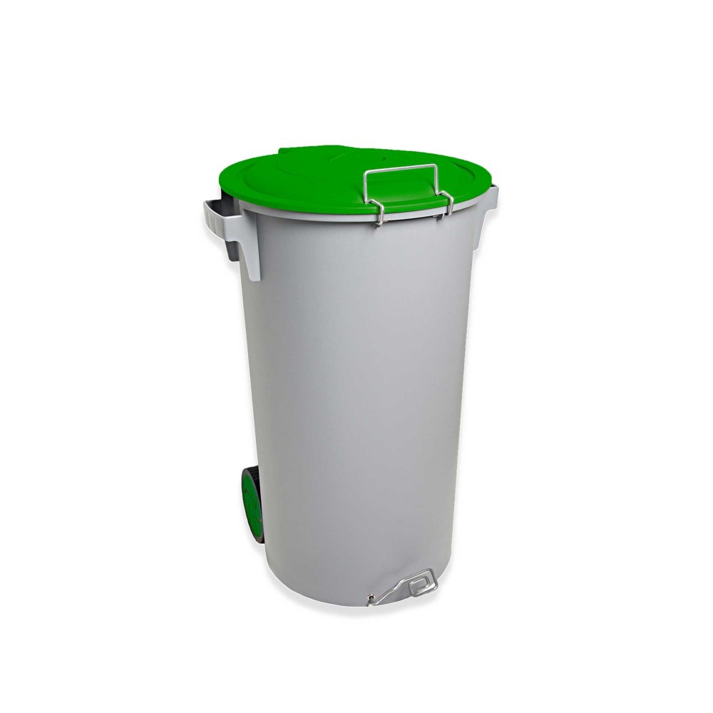 Contentor Eco com Pedal e Rodas Cinzento Tampa Verde 80l 48X50X80cm