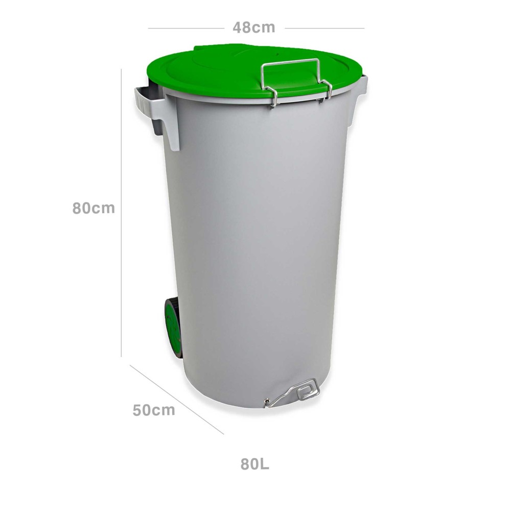 Contentor Eco com Pedal e Rodas Cinzento Tampa Verde 80l 48X50X80cm