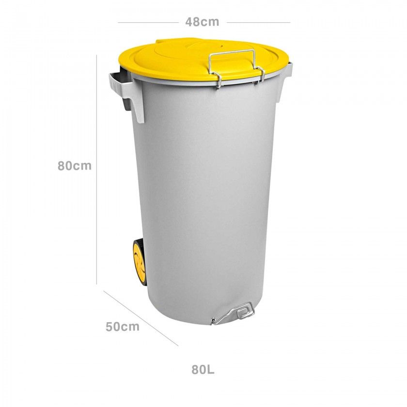 Contentor Eco com Pedal e Rodas Cinzento Tampa Amarela 80l 48X50X80cm Contentor Eco com Pedal e Rodas Cinzento Tampa Amarela 80l 48X50X80cm