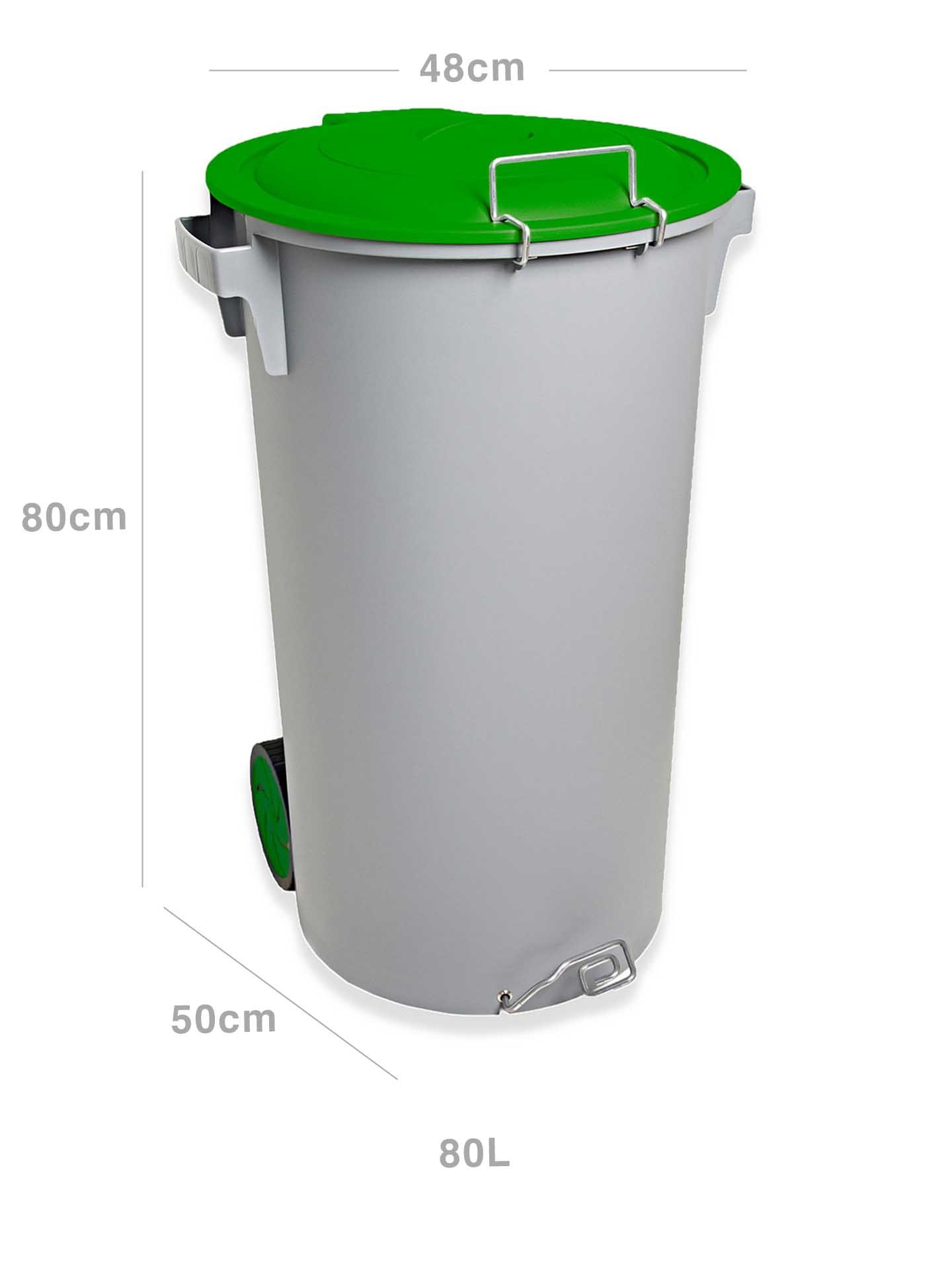 Contentor Eco com Pedal e Rodas Cinzento Tampa Verde 80l 48X50X80cm