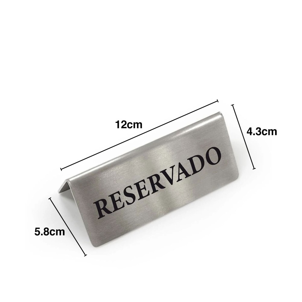 Placa Reservado Inox 12X5.8X4.3cm