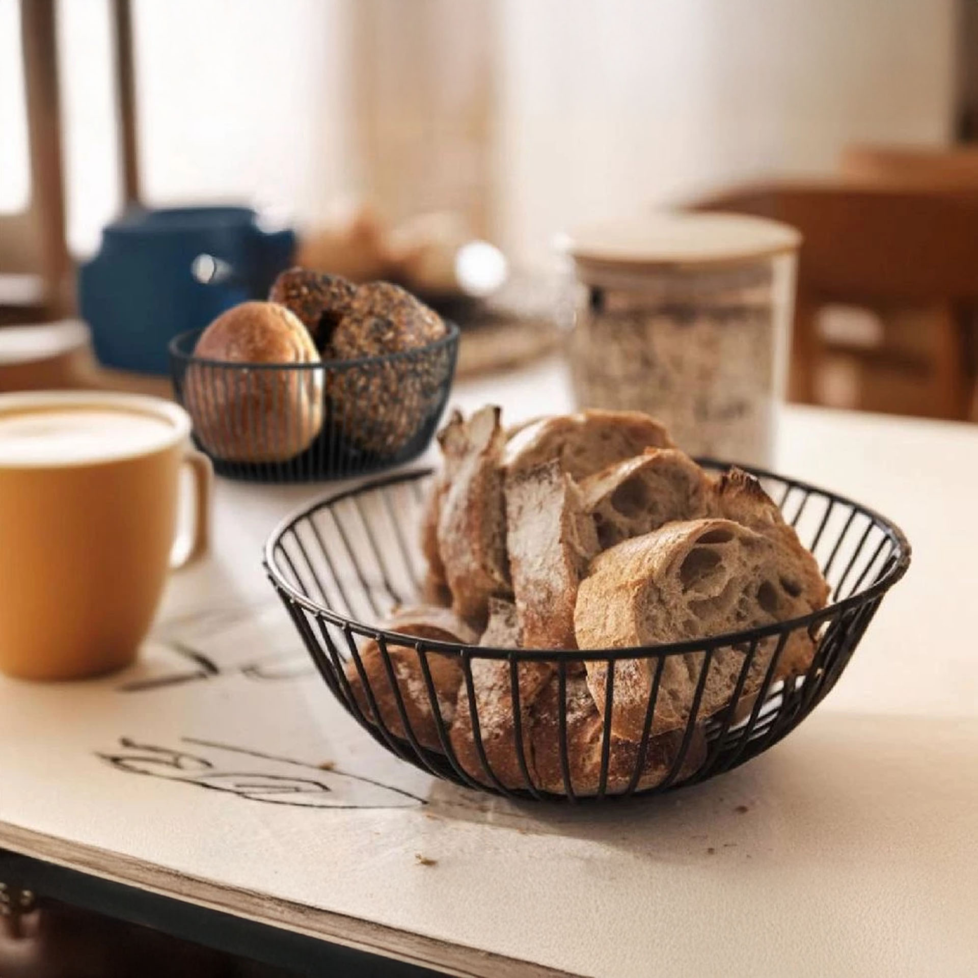 Cesto Pão Metal Oval Preto