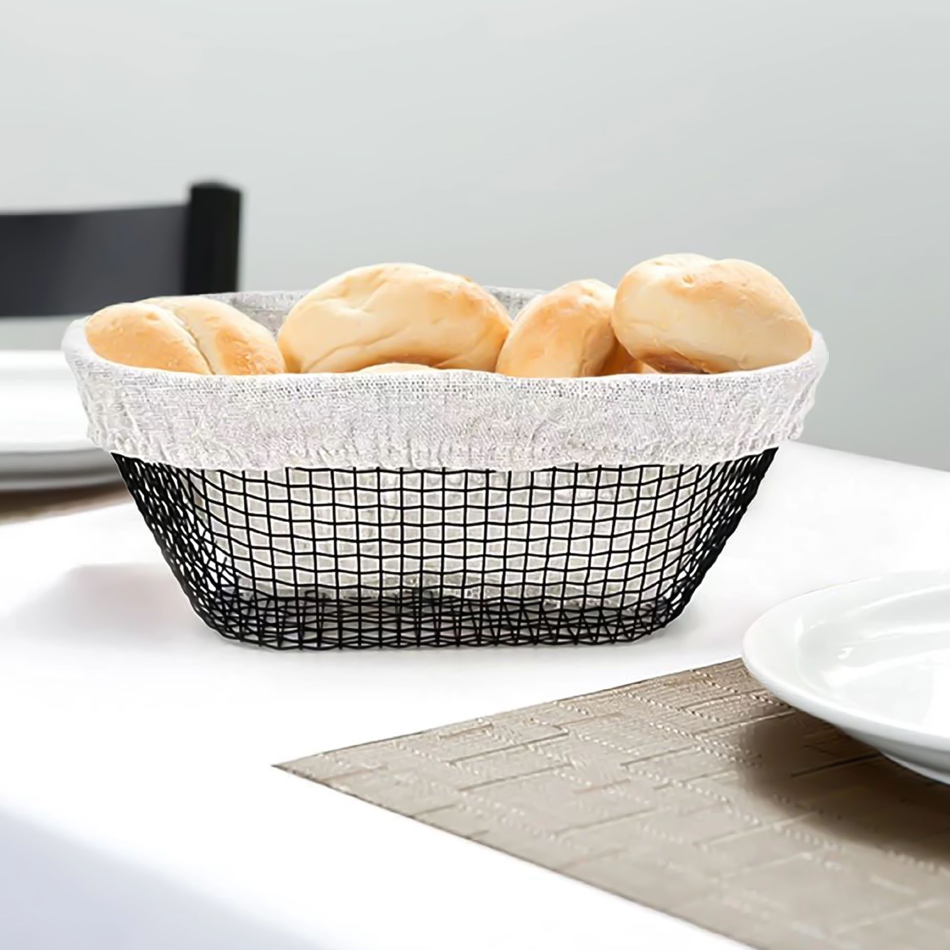 Cesto Pão Metal / Tecido Oval