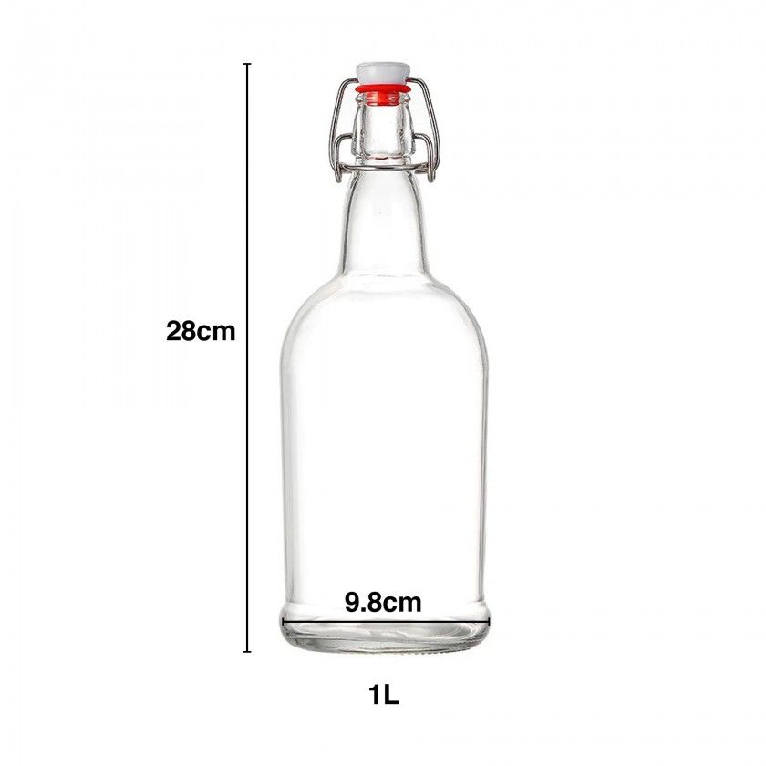 Garrafa Vidro Tampa Hermética 1000ml 9.8X28cm Garrafa Vidro Tampa Hermética 1000ml 9.8X28cm
