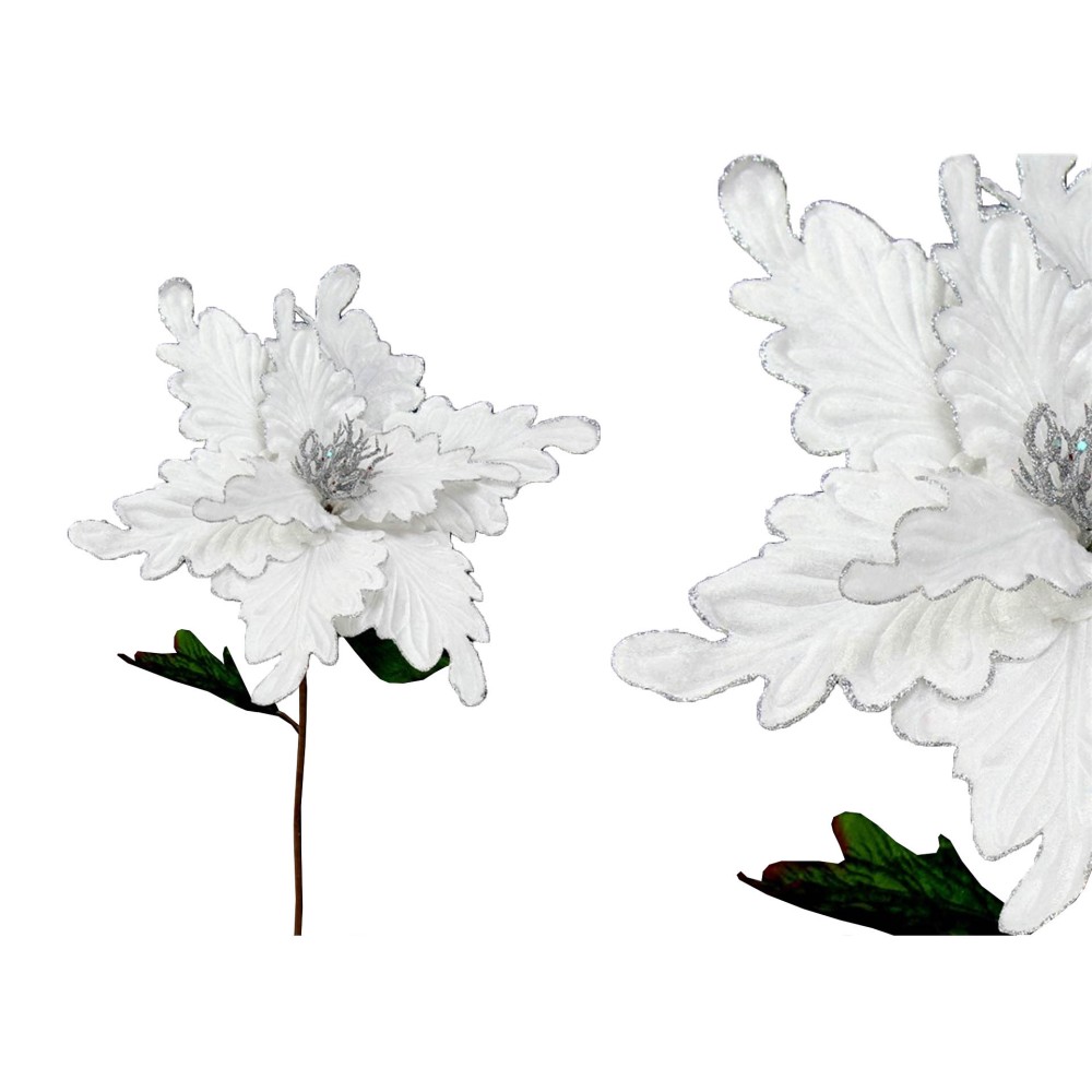 Flor Poinsettia Tecido Branca 74CM