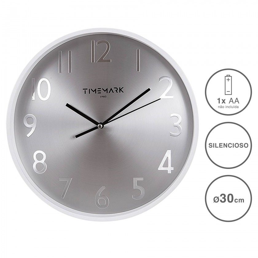 Relgio Parede Timemark Metal Branco 30cm