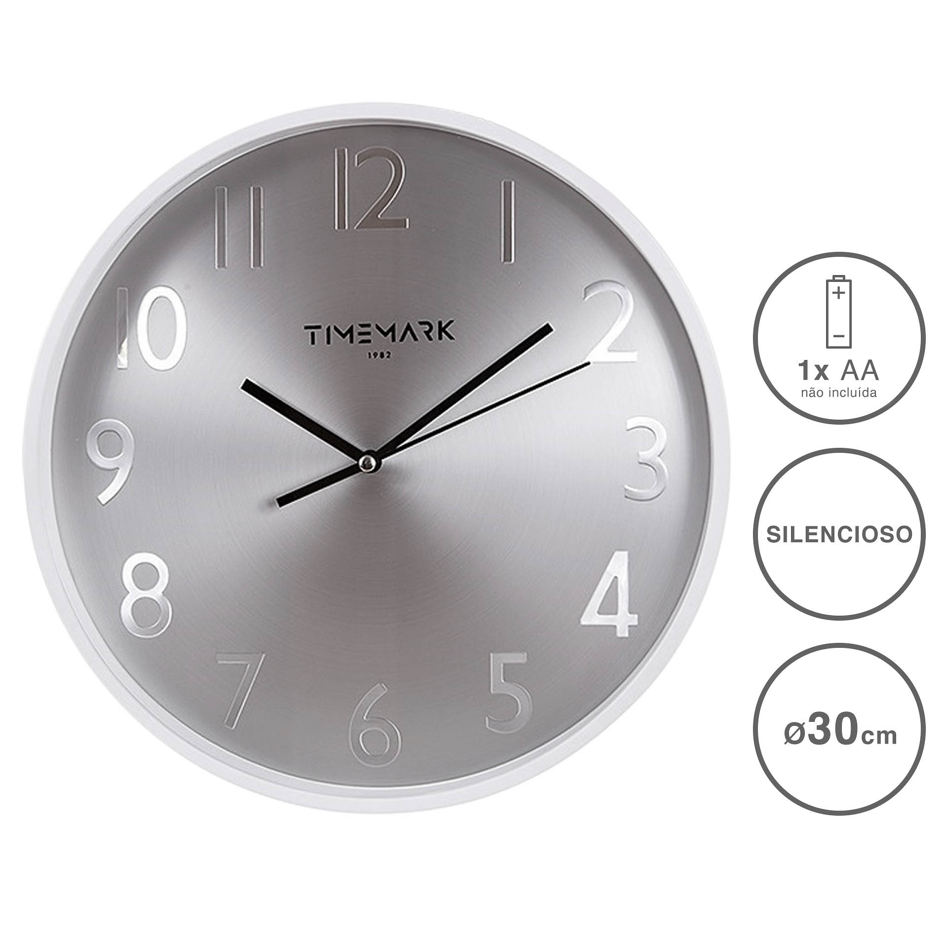 Relógio Parede Timemark Metal Branco 30cm