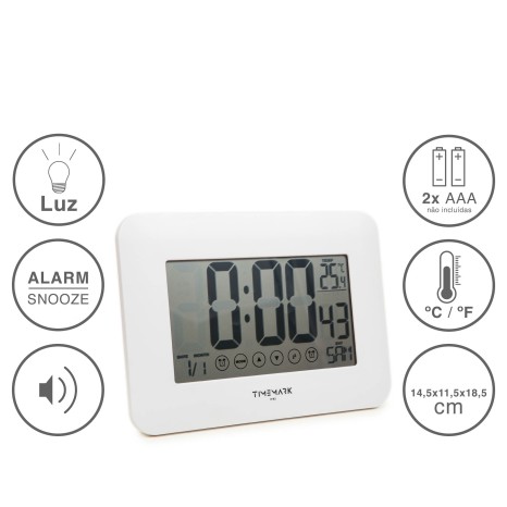 Relógio Parede Timemark Tátil Vidro Branco 24X17X2cm - Image product