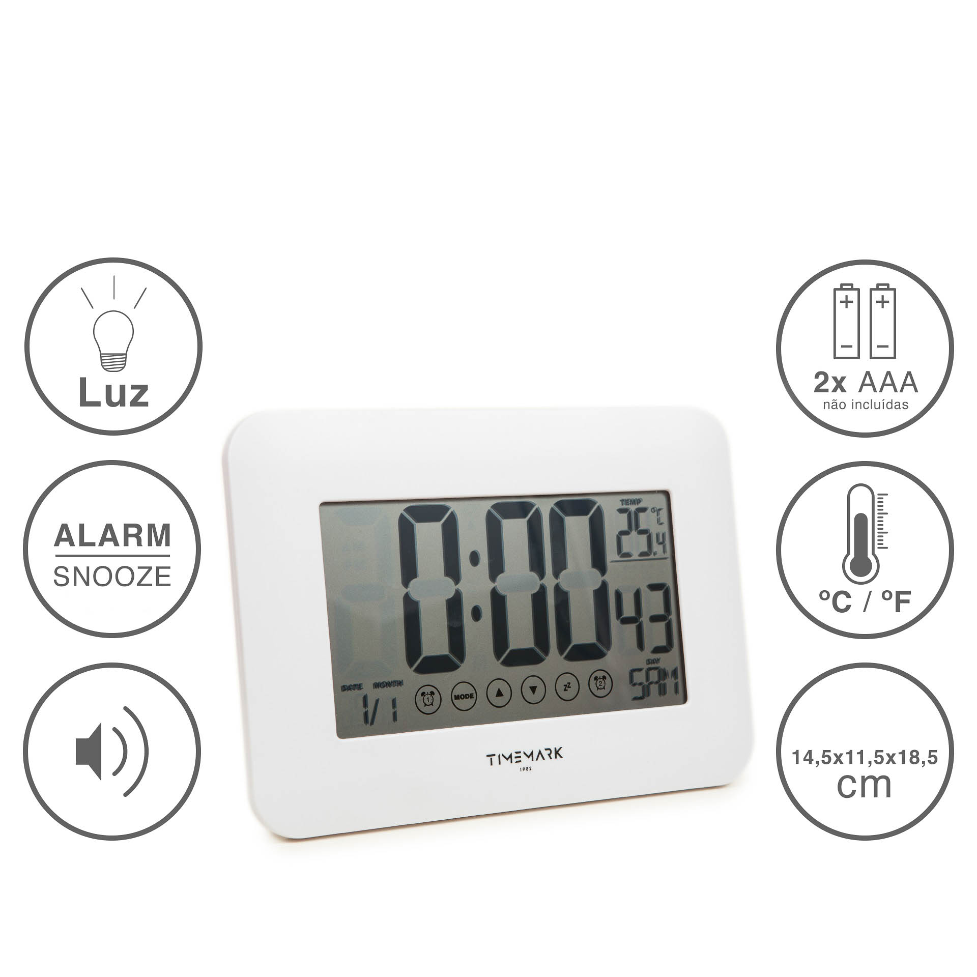 Relógio Parede Timemark Tátil Vidro Branco 24X17X2cm