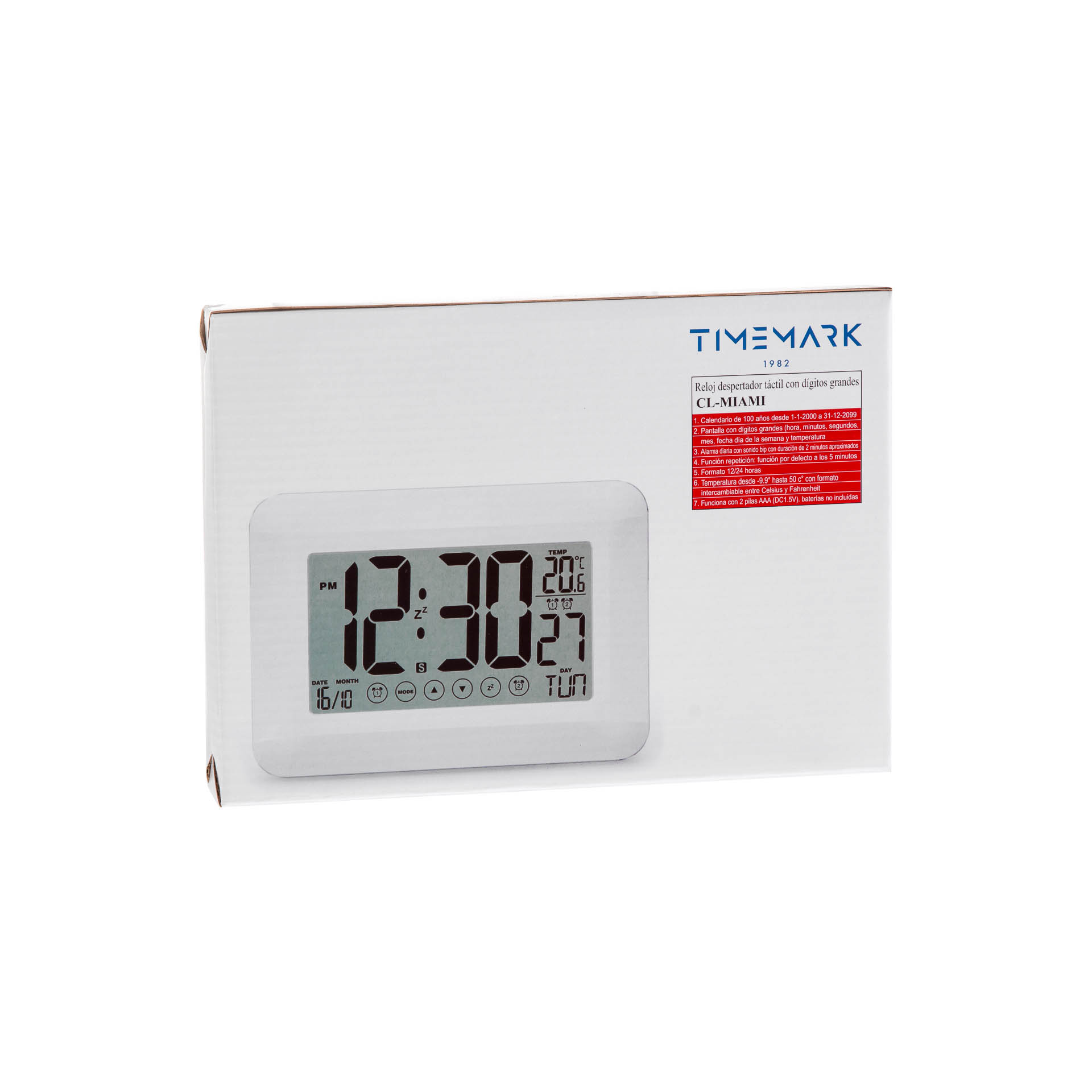 Relógio Parede Timemark Tátil Vidro Branco 24X17X2cm