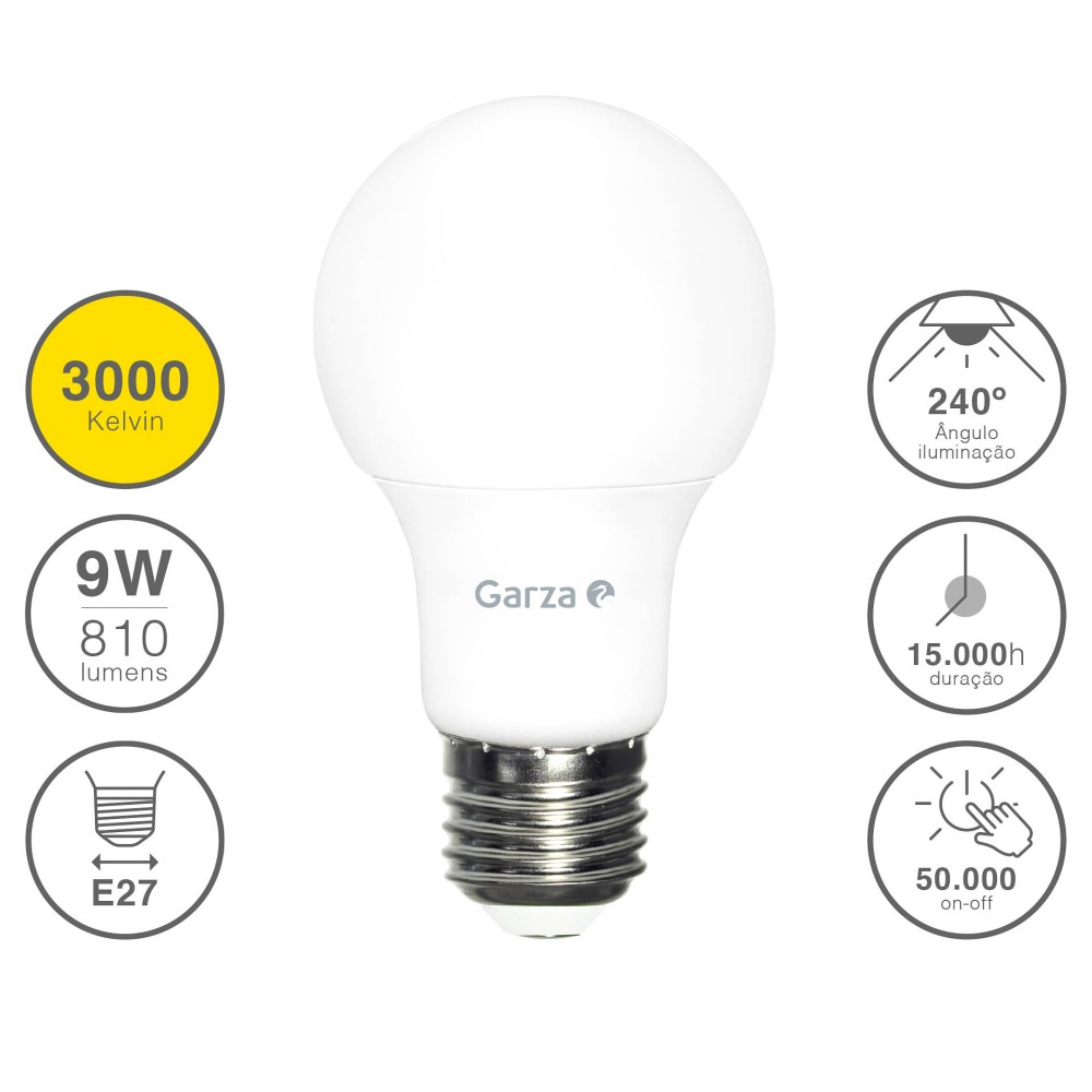 Lâmpada Led Standard E27 9W Luz Quente