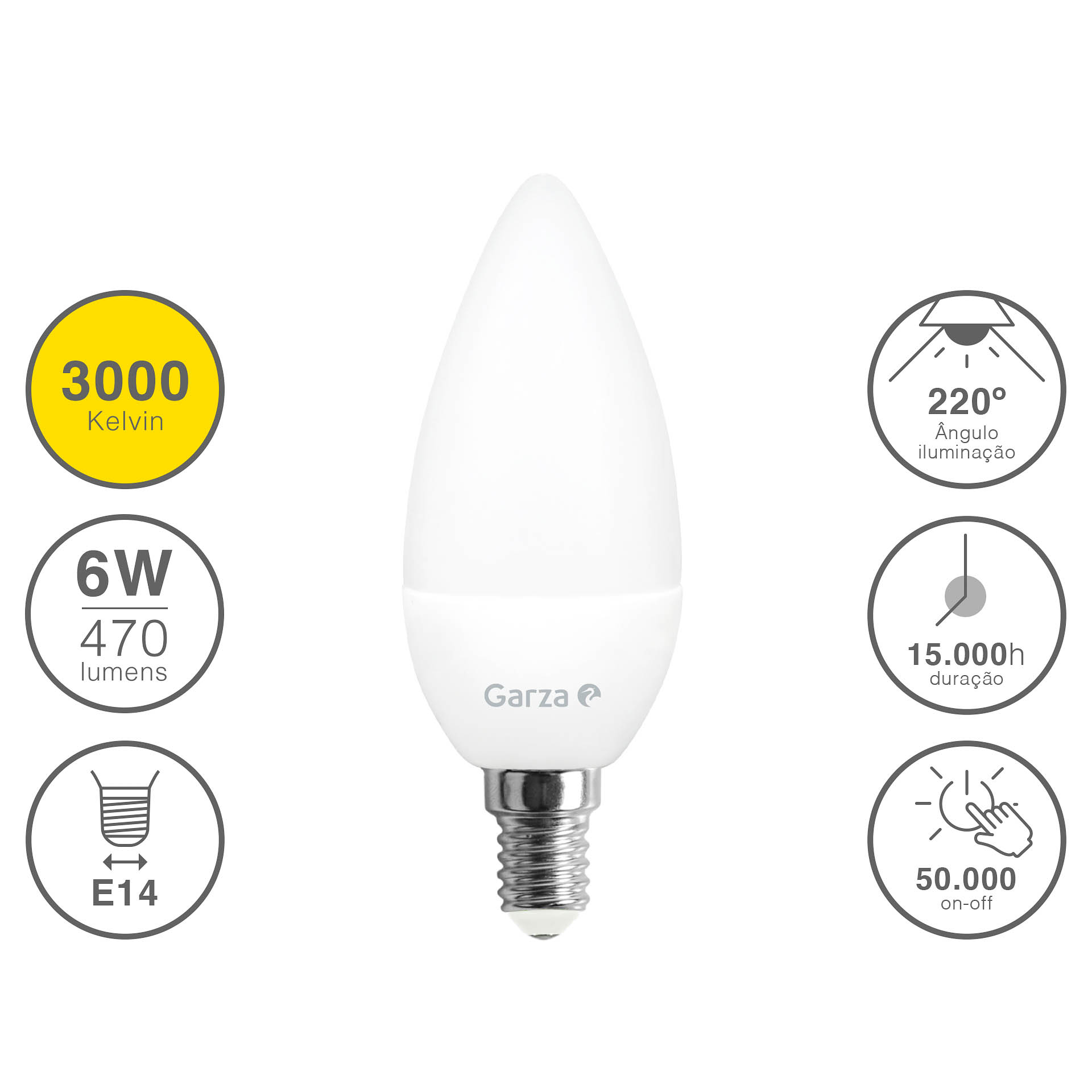 Lâmpada Led Vela E14 6W Luz Quente