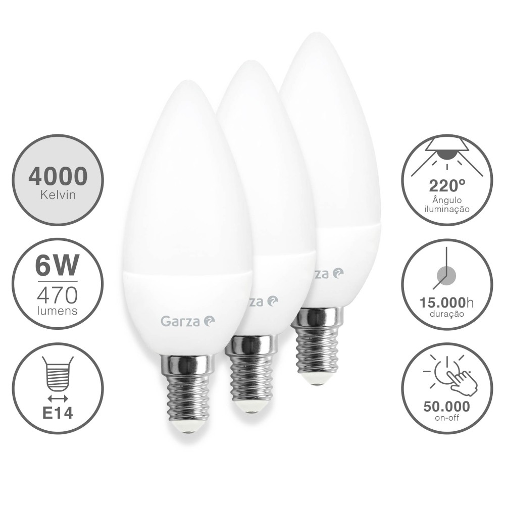 Lâmpada Led Vela E14 6W Luz Neutra Pack 3