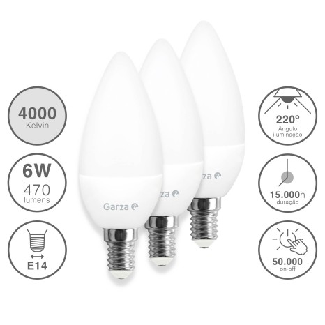 L�mpada Led Vela E14 6W Luz Neutra Pack 3 - Image product