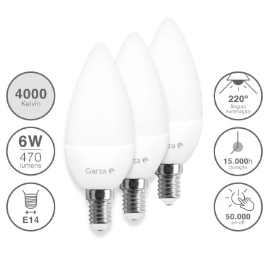 Lâmpada Led Vela E14 6W Luz Neutra Pack 3