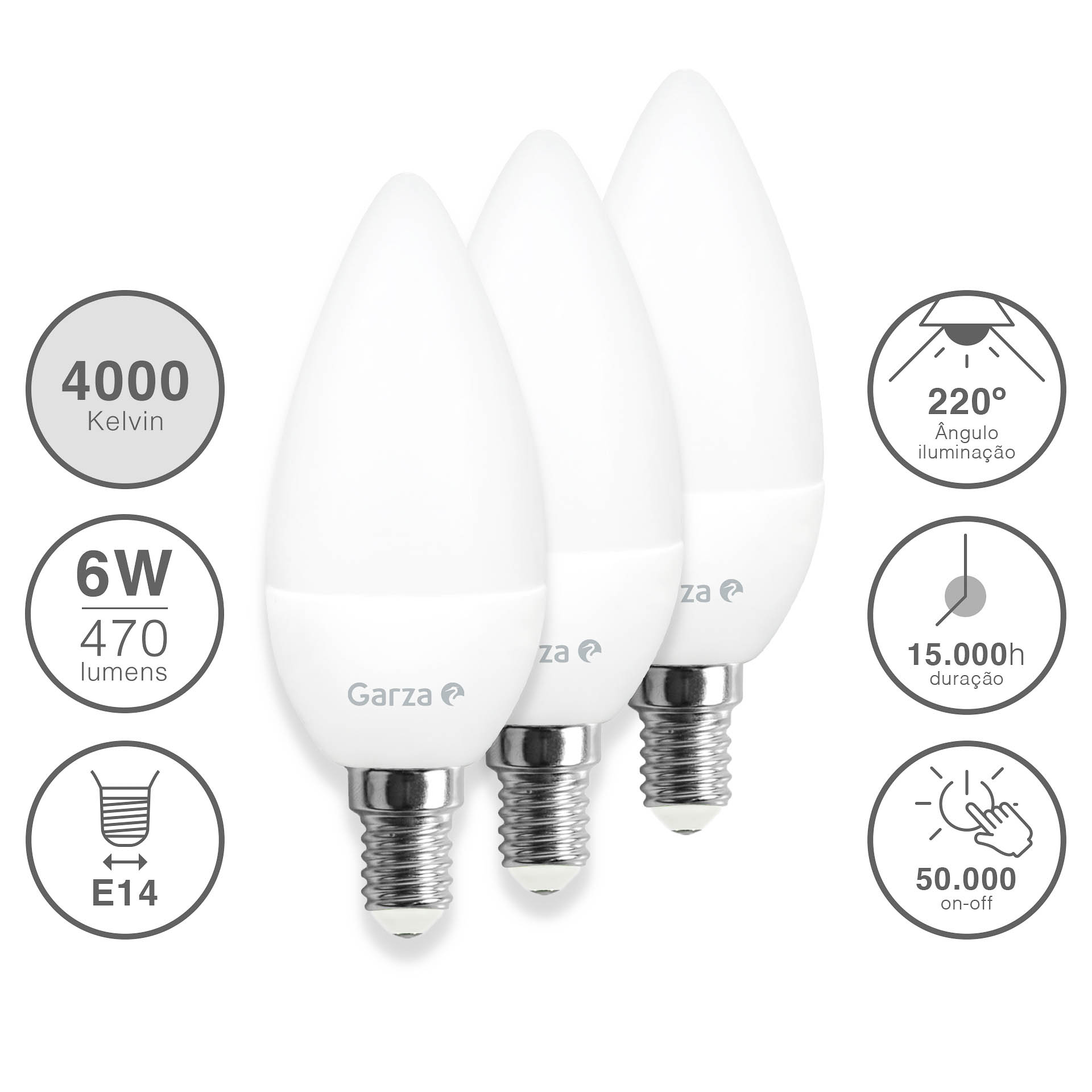 Lâmpada Led Vela E14 6W Luz Neutra Pack 3