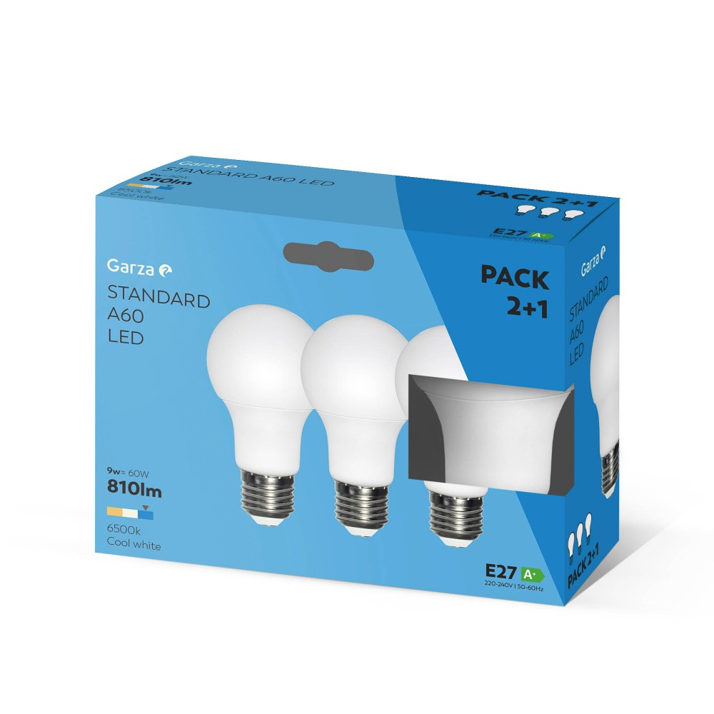 L�mpada Led Standard E27 9W Luz Fria Pack 3