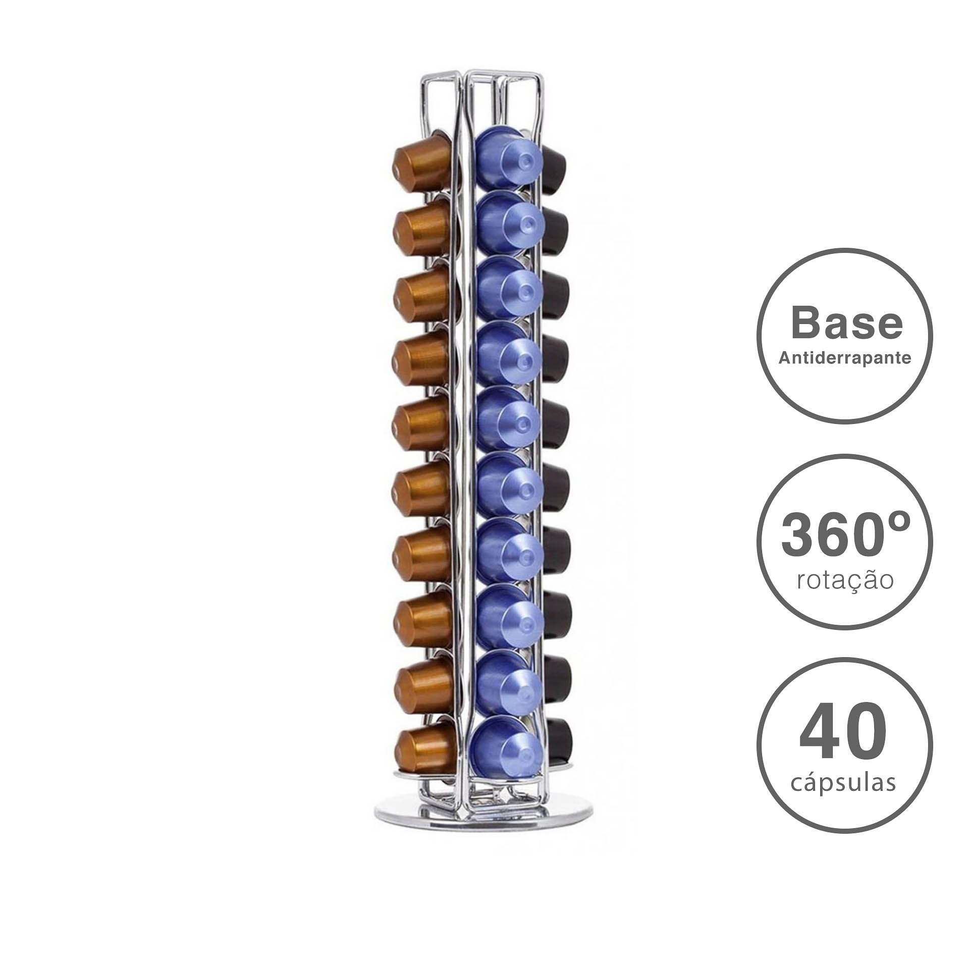 Suporte Inox 40 Cápsulas Café Giratório 11.5X37cm