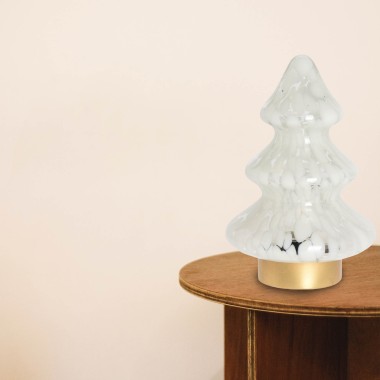Lâmpada Mesa Com Luz Led Árvore Natal Vidro 20CM
