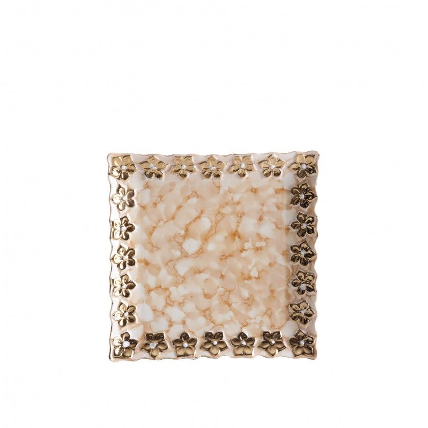 Prato Flores Douradas Quadrado 20X20CM