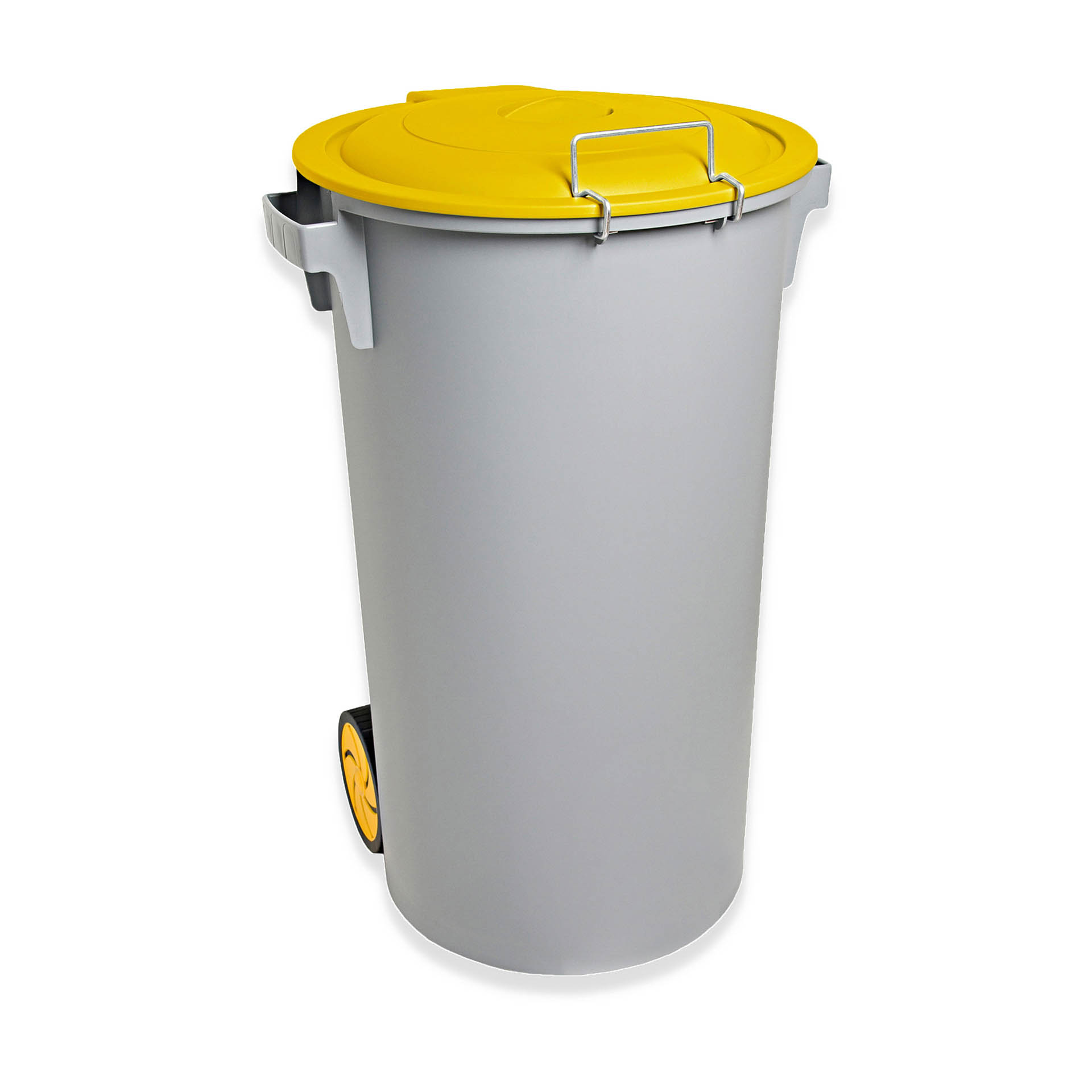 Contentor Eco Cinzento com Pedal Rodas e Tampa Amarelo 80l 48X50X80cm