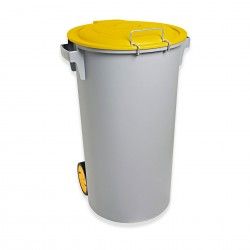 Contentor Eco Cinzento com Pedal Rodas e Tampa Amarelo 80l 48X50X80cm