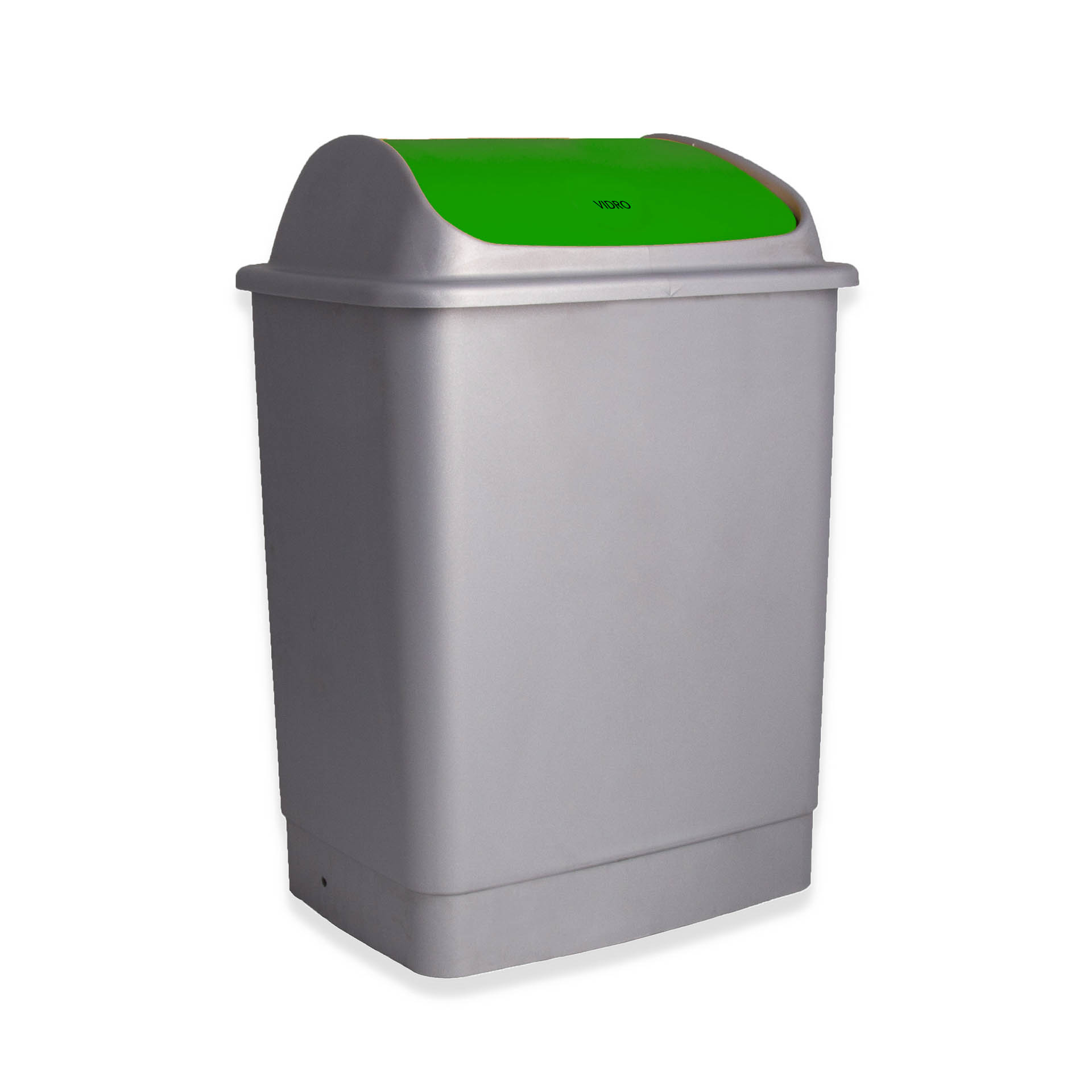 Balde Eco Cinzento com Tampa Basculante Verde 26l 30X36X51cm