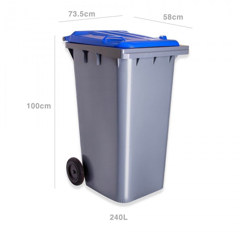Contentor Eco Cinza com Rodas Tampa Azul 240l 73.5X58X100cm