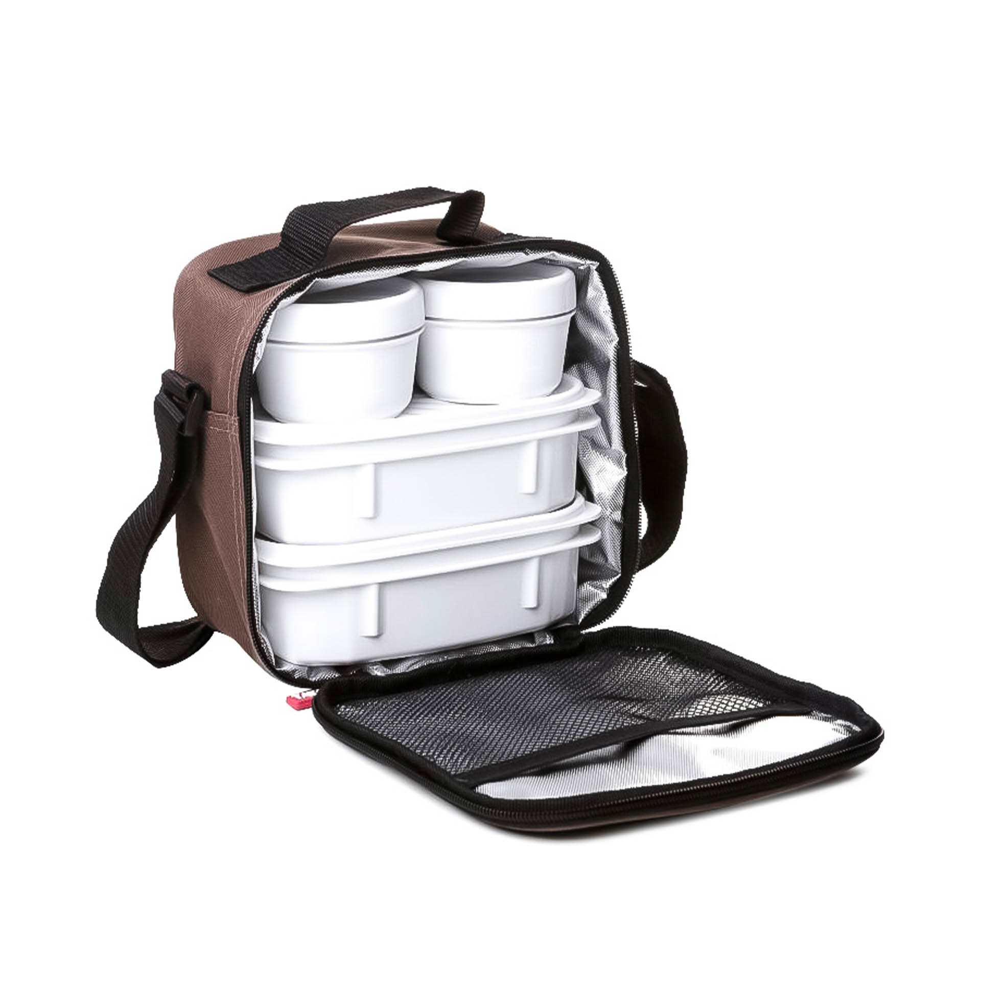 Kit Bolsa Térmica + 4 Caixas Urban Food Castanho 2X0.2L+2X0.5L