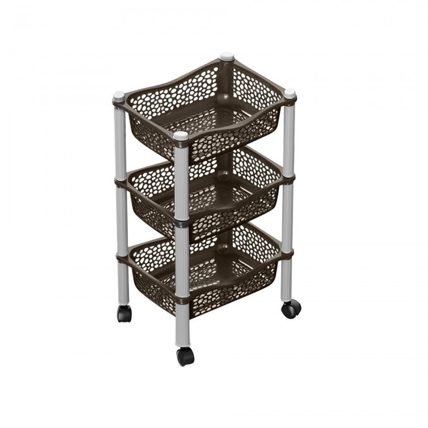 Carrinho Polipropileno Multipractic 3 Cestos Castanho 29.5X39X67cm Carrinho Polipropileno Multipractic 3 Cestos Castanho 29.5X39X67cm