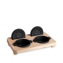 Suporte Bambu + 2 Caarolas Ferro Gourmand Preto 30X18cm