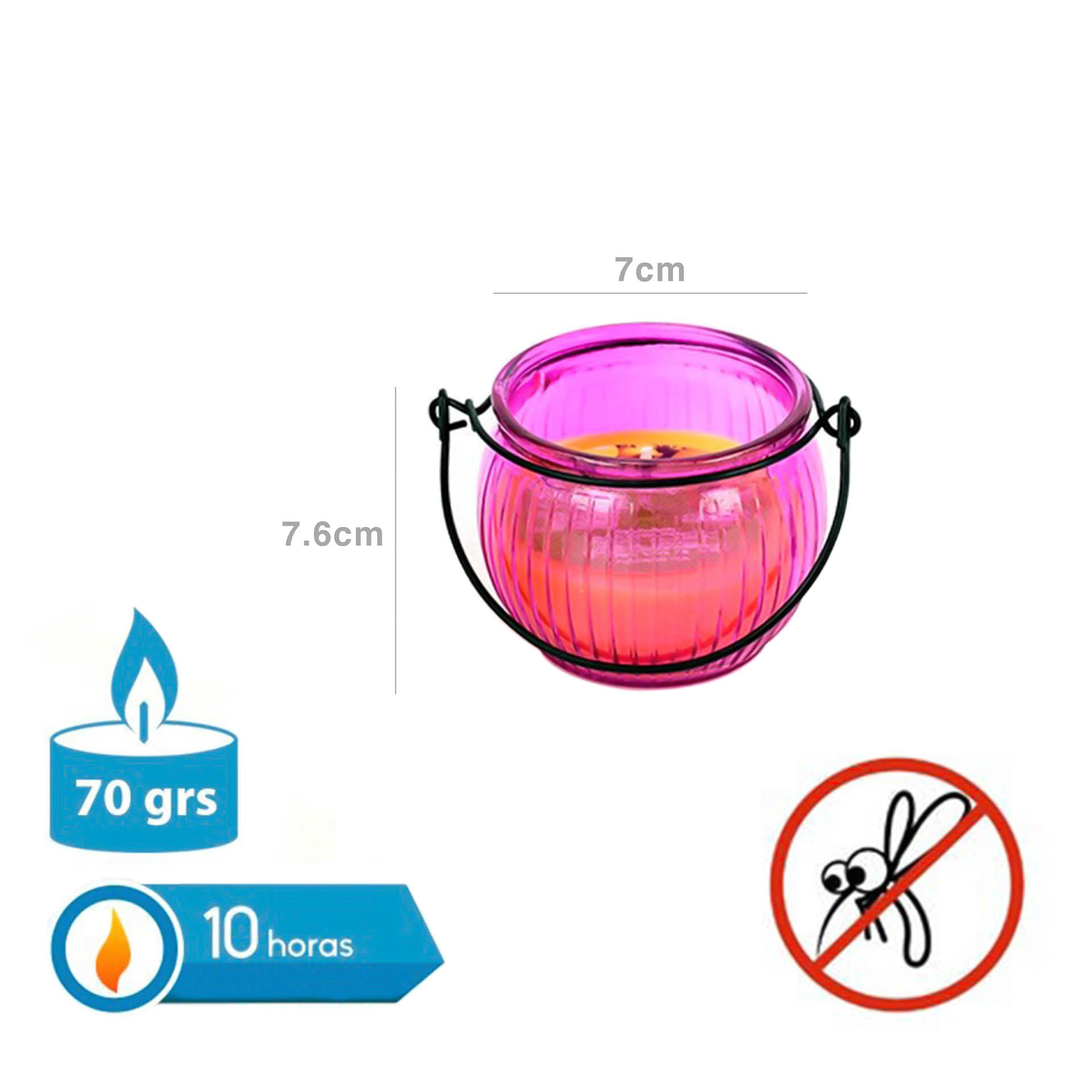 Vela Citronela Copo Vidro 10H 70gr 7X7.6cm
