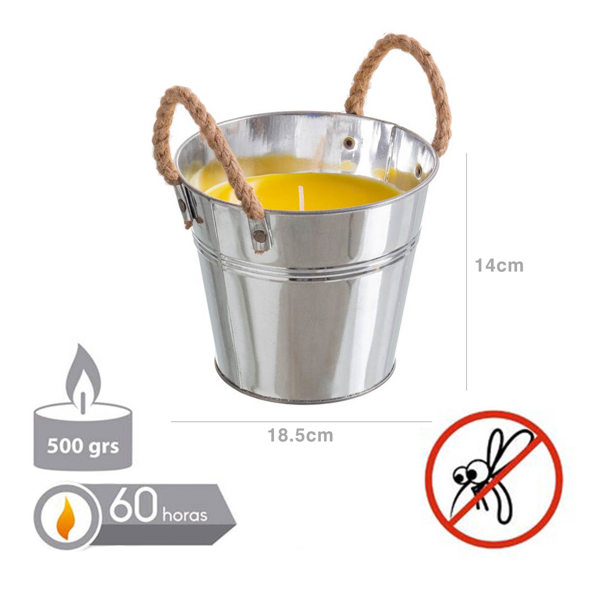 Vela Citronela Balde Metal com Asas 60H 500gr 18.5X14cm