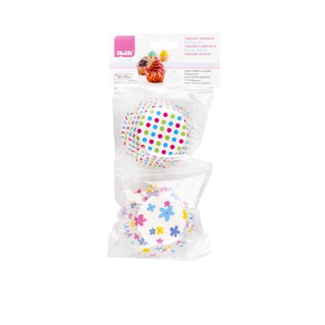 Forma Queque Papel Bolas + Flores 7.5X4cm Pack 100 - Image product
