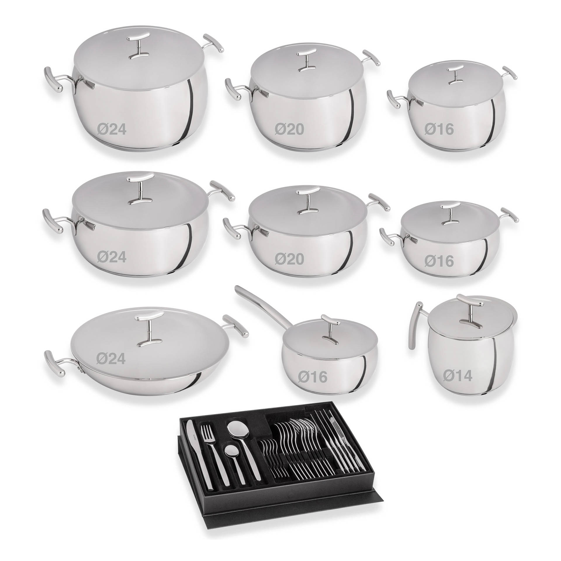 Trem Panelas Yumi 9 Peças + Faqueiro 24 Peças