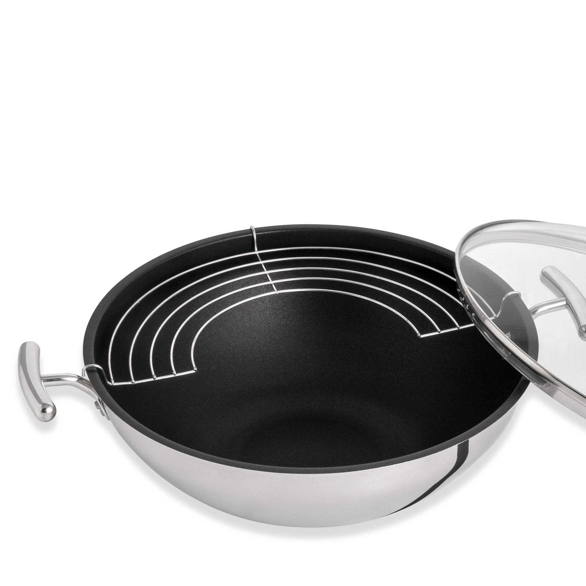 Yumi Wok Antiaderente C/ Asas + Grelha T/ Vidro Ø28Cm 4.6L