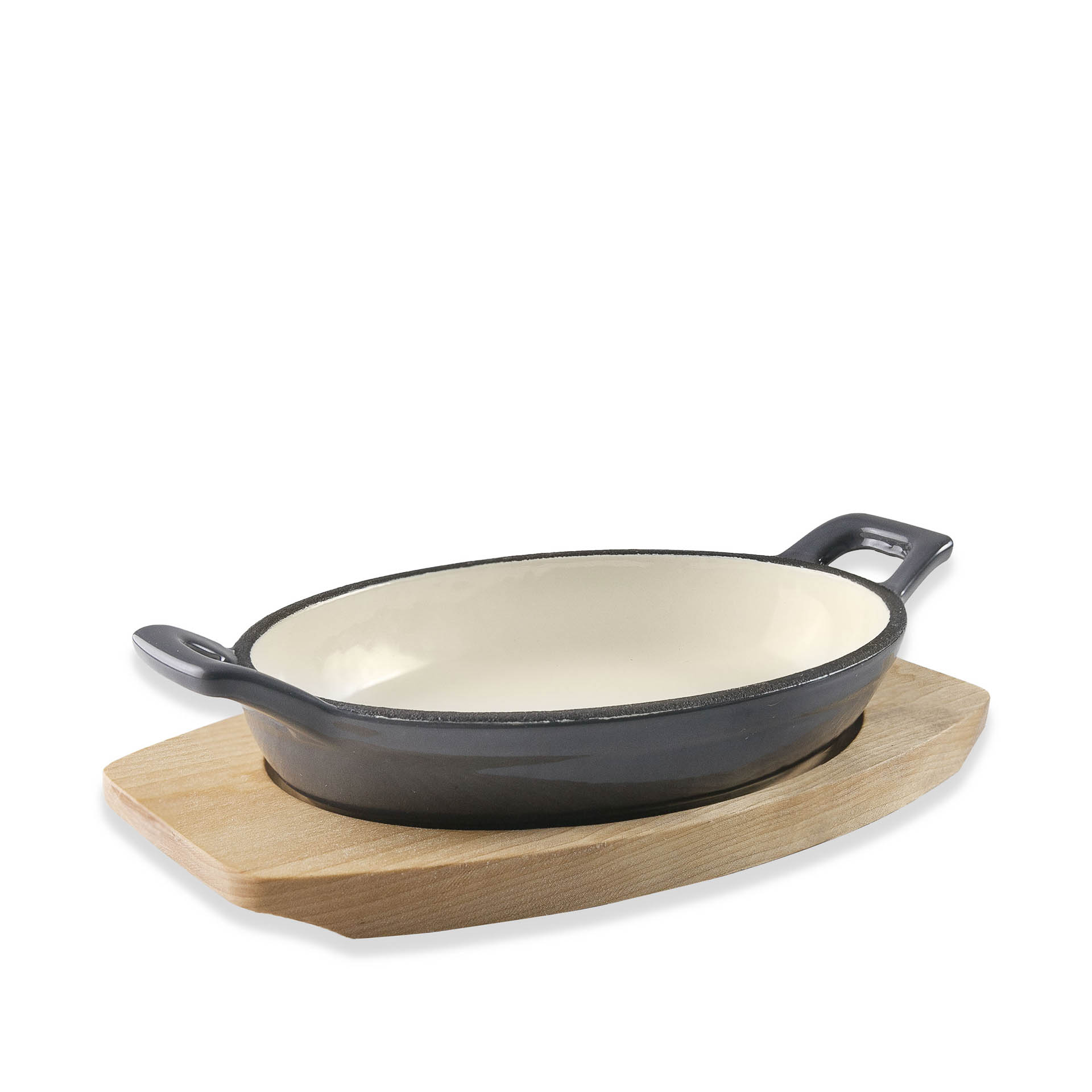 Caçarola Ferro Fundido Grey com Base Madeira Oval 250ml 17.5X12.5cm