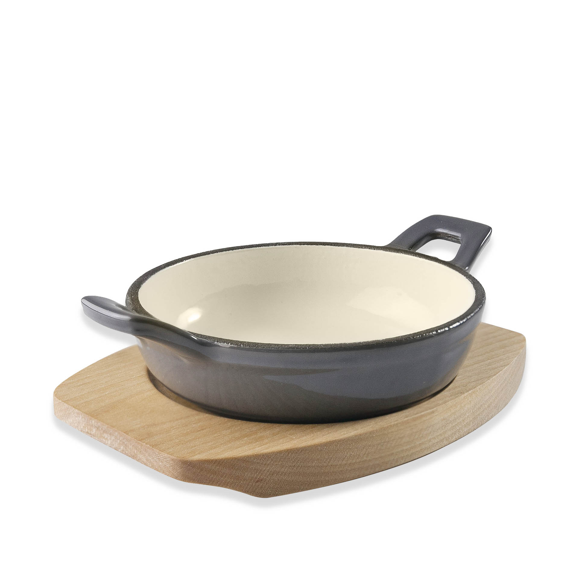 Caçarola Ferro Fundido Grey com Base Madeira Redonda