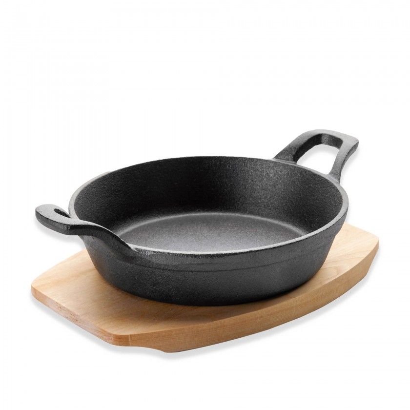 Caarola Ferro Fundido Magma com Base Madeira Redondo 12.5cm