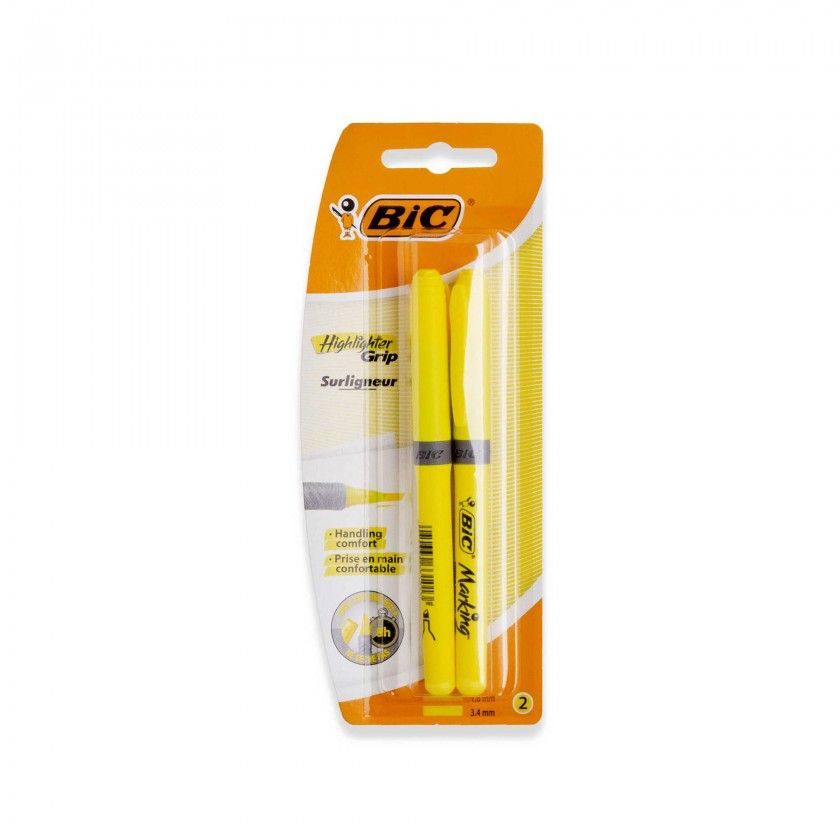 Marcador Bic Highlighter Grip Amarelo Flou Pack 2 Marcador Bic Highlighter Grip Amarelo Flou Pack 2