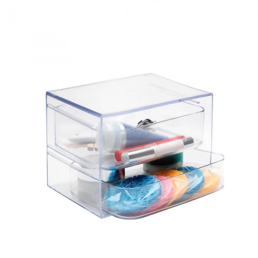 Caixa Organizadora 2 Gavetas Cristal 19X14X13cm